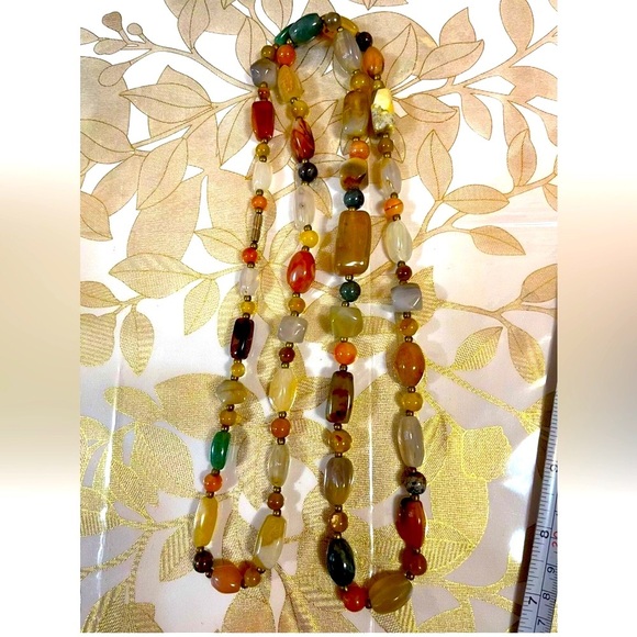 VTG Southwest Hand Made Multicolor Stone Necklace Cornelian Agate Onyx Size 40” - Picture 1 of 7